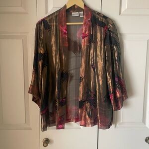 Chico's | Silk blend kimono open jacket. Size Small. Roses. Shimmer. Feminine